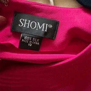 Vintage Shomi Women's Pink Silk Long Dress Size 10 Short Sleeve